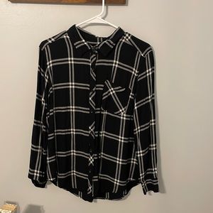 Kids black and white button up flannel